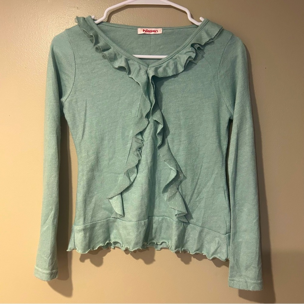 3/$25 Y2K coquette whimsical mint green soft ruffle sweater top